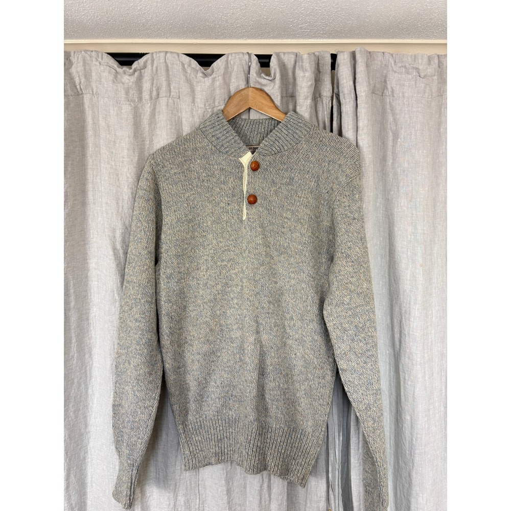 London Fog Sweater Mens L Blue Marled Wool Blend Excellent Mock Neck Pullover